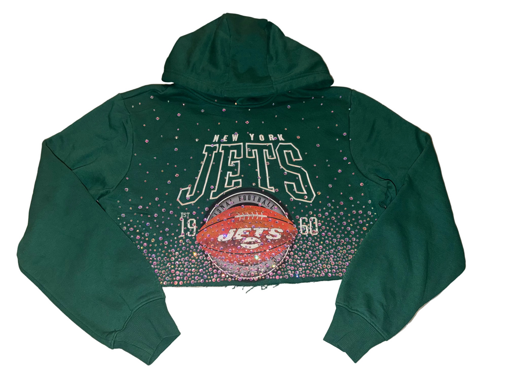 NY JETS CRYSTAL CROP HOODIE
