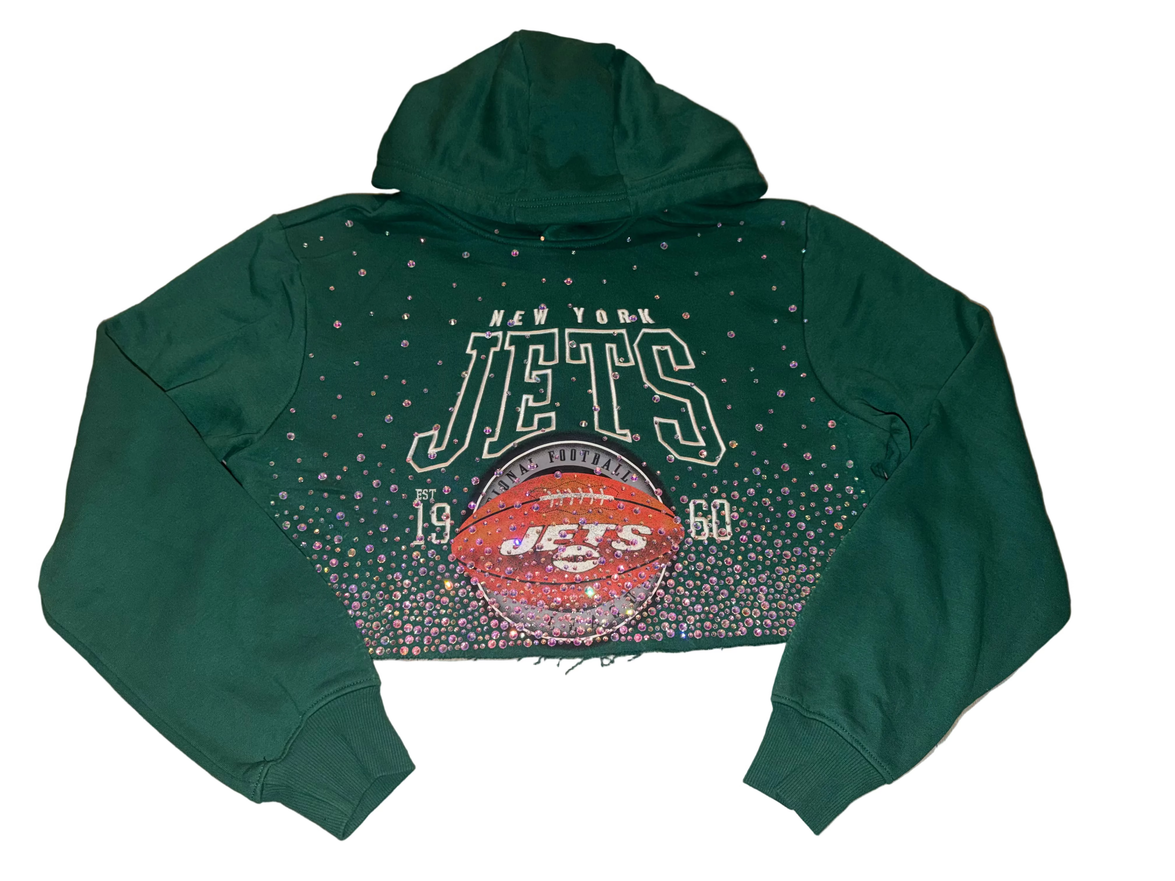 NY JETS CRYSTAL CROP HOODIE