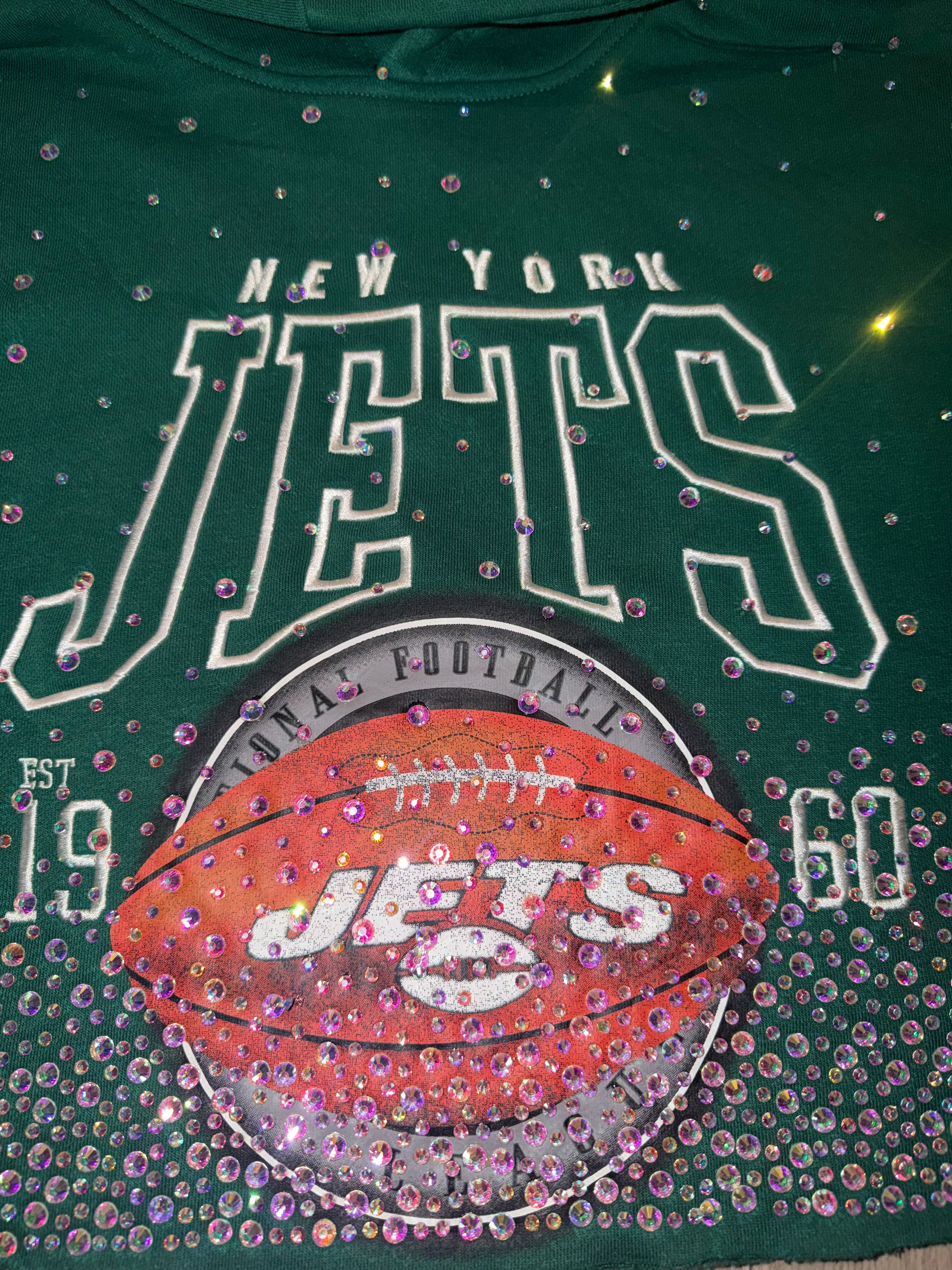 NY JETS CRYSTAL CROP HOODIE