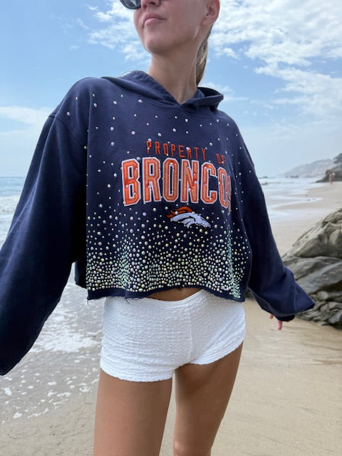 Denver Broncos Cropped Crystal Hoodie