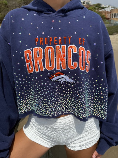 Denver Broncos Cropped Crystal Hoodie